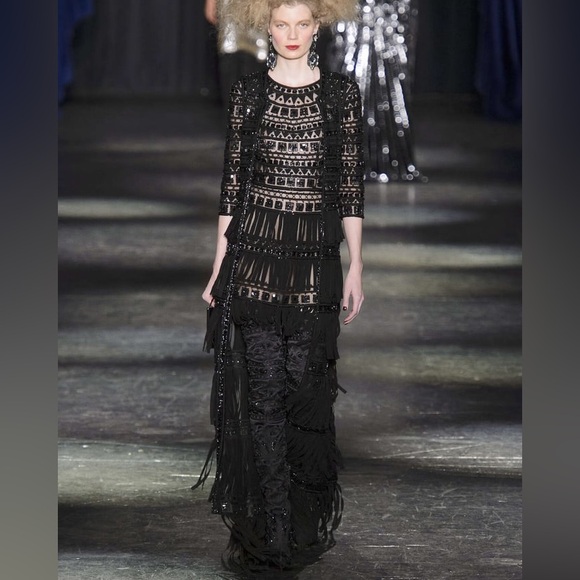 Naeem Khan Silk Shift Couture Fringe Dress